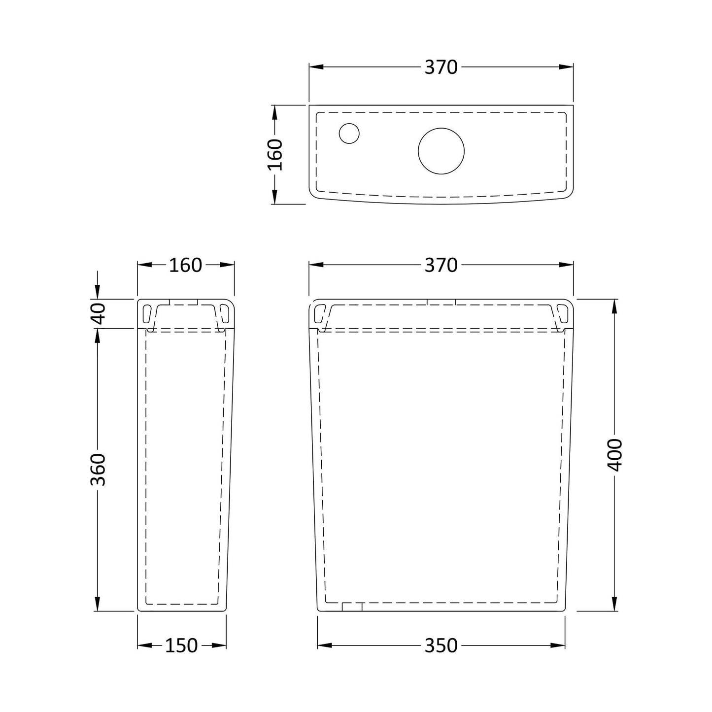 [BCMI601] Btw Close Couple Cistern - Technical Drawing