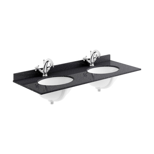 [BCMT233] 1200 Double Bowl Marble Top 1TH - Cutout