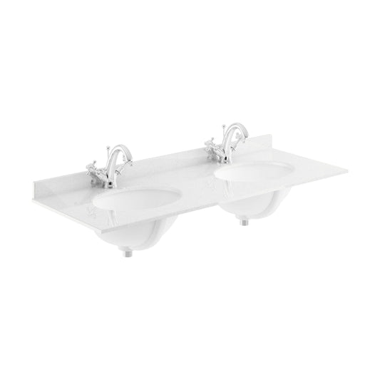 [BCMT234] 1200 Double Bowl Marble Top 1TH - Cutout
