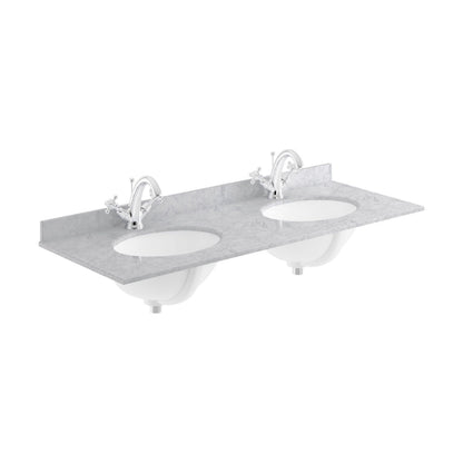 [BCMT235] 1200 Double Bowl Marble Top 1TH - Cutout