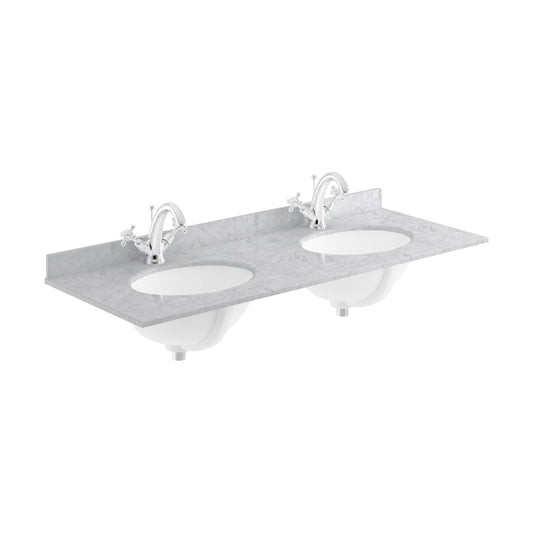 [BCMT235] 1200 Double Bowl Marble Top 1TH - Cutout
