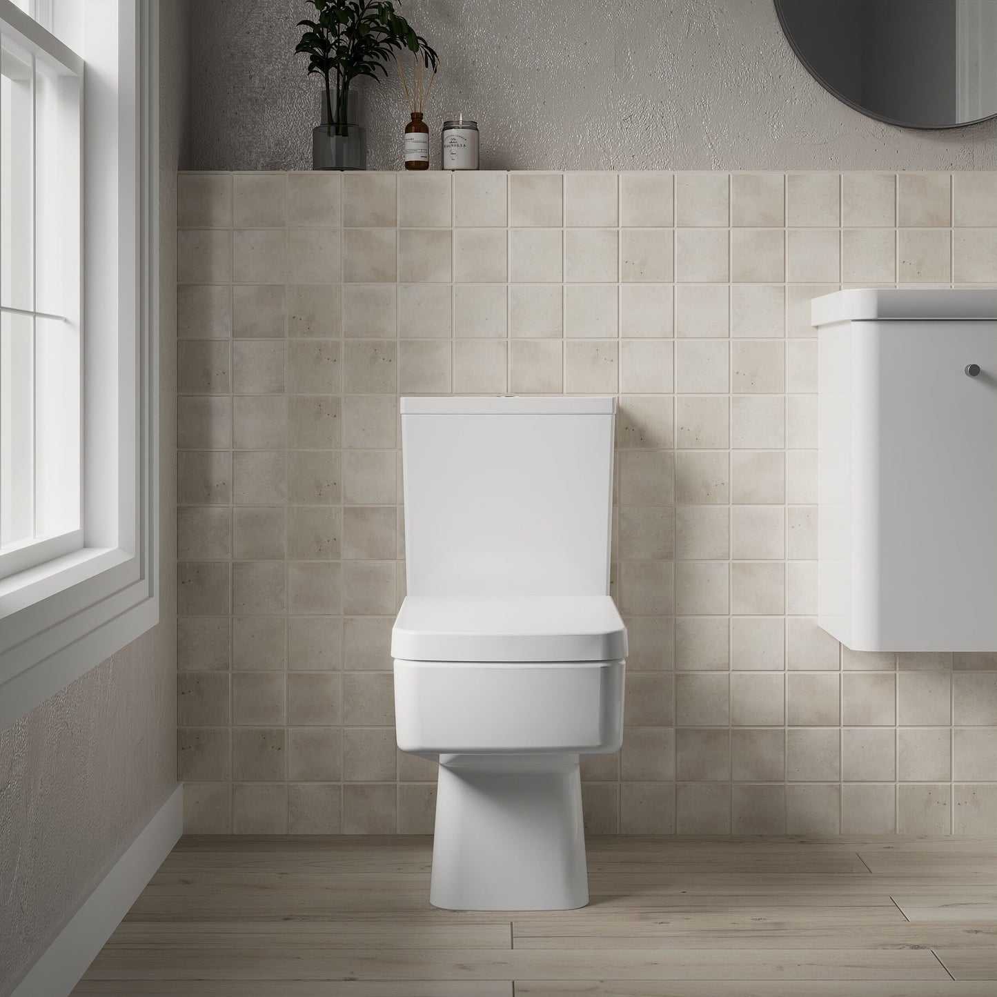[BCOP008] Forsbrook Modern White Semi Flush-to-Wall Toilet and Cistern – 610mm - Lifestyle 1