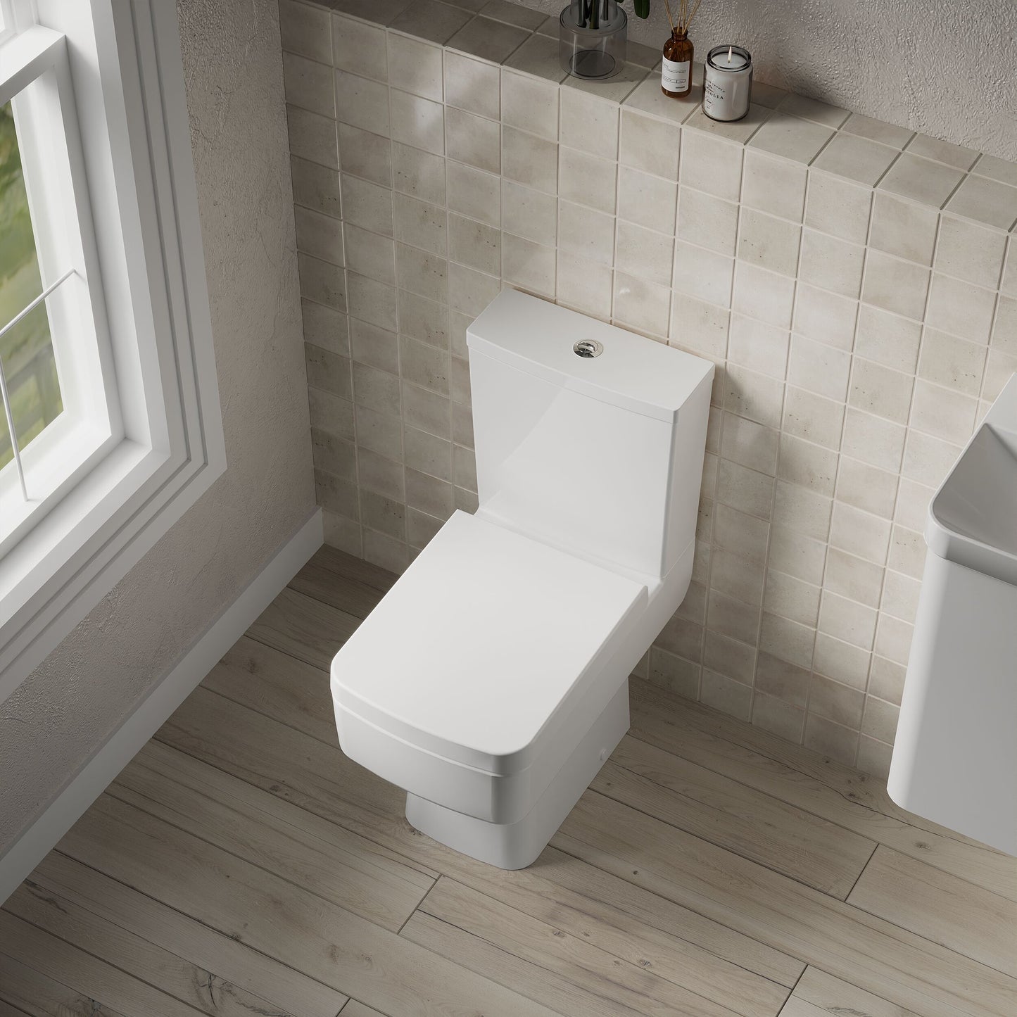 [BCOP008] Forsbrook Modern White Semi Flush-to-Wall Toilet and Cistern – 610mm - Lifestyle 2