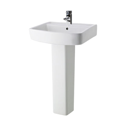[BCOP009] Forsbrook Modern White Square 1 Tap Hole Bathroom Basin & Full Pedestal - Choice of Size (520mm or 600mm) - Cutout