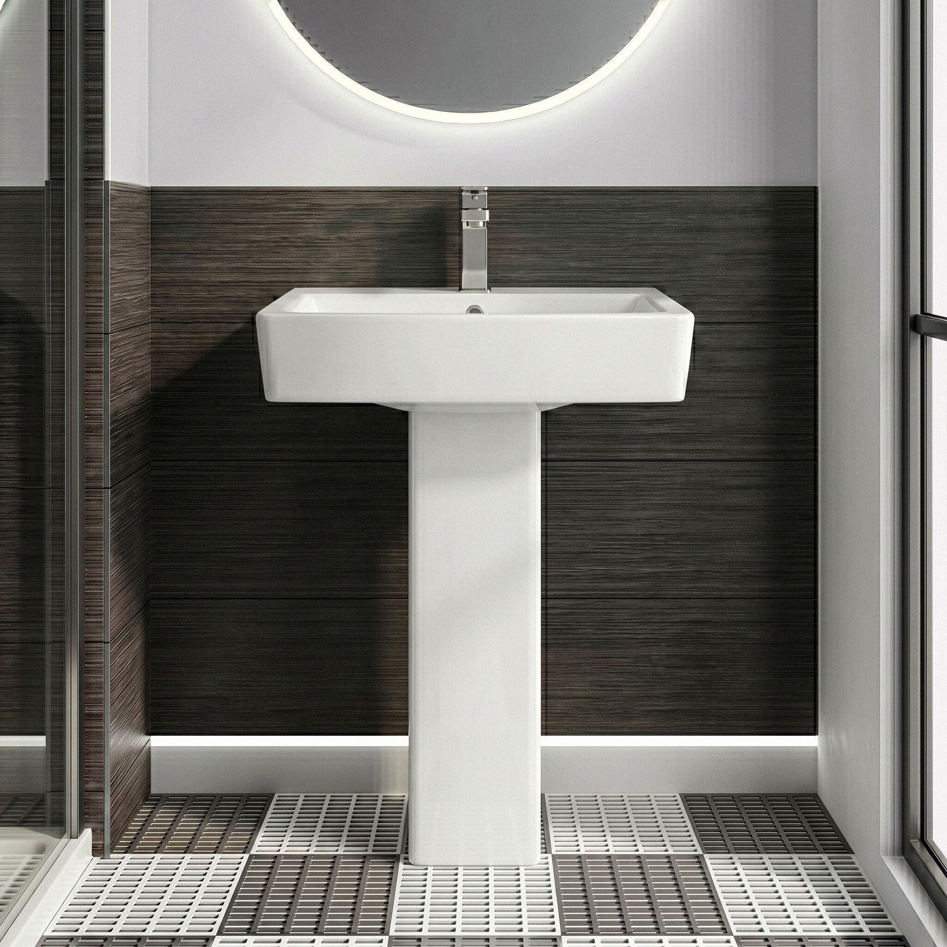 [BCOP009] Forsbrook Modern White Square 1 Tap Hole Bathroom Basin & Full Pedestal - Choice of Size (520mm or 600mm) - Silo