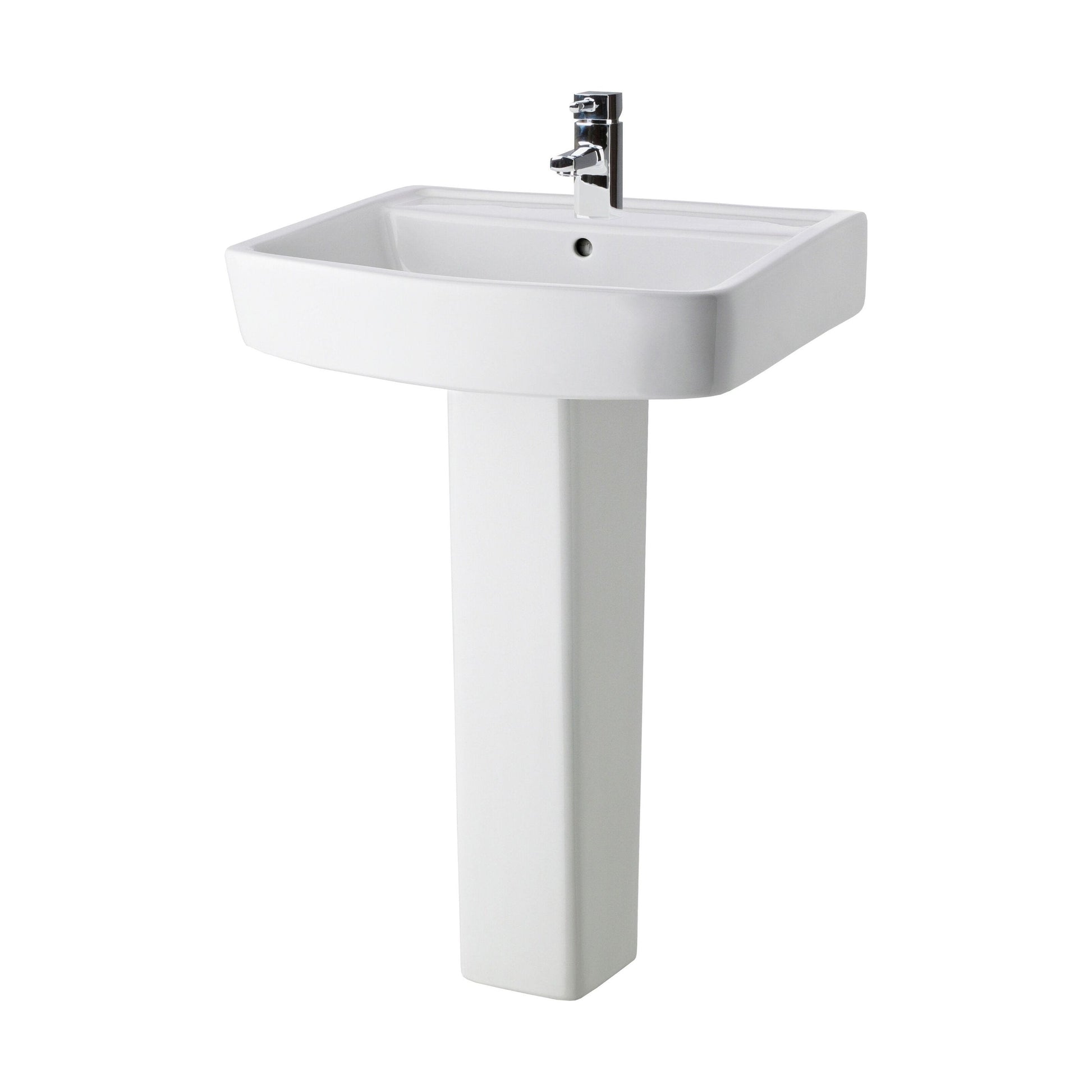 [BCOP010] Forsbrook Modern White Square 1 Tap Hole Bathroom Basin & Full Pedestal - Choice of Size (520mm or 600mm) - Cutout