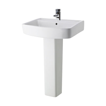 [BCOP010] Forsbrook Modern White Square 1 Tap Hole Bathroom Basin & Full Pedestal - Choice of Size (520mm or 600mm) - Cutout
