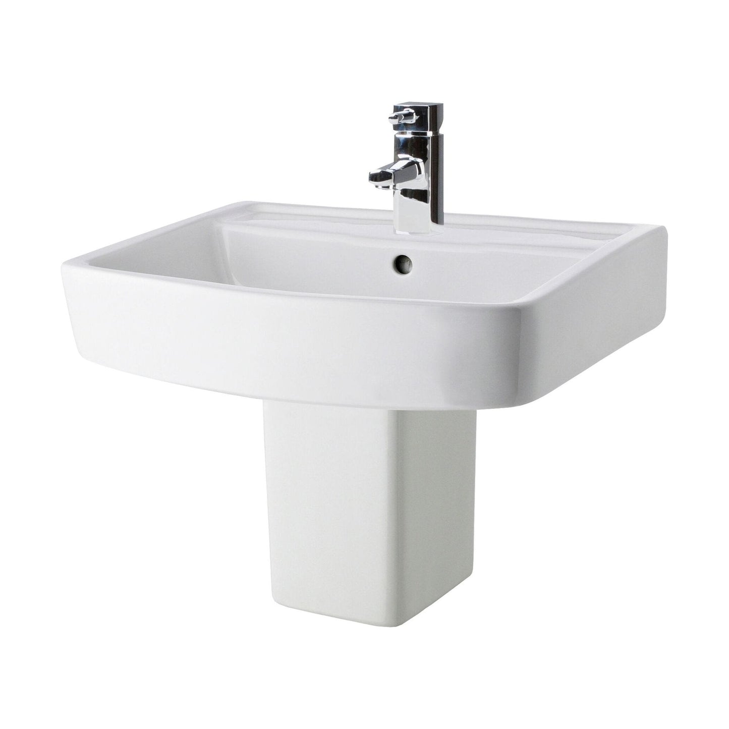 [BCOP011] Forsbrook Modern White Square 1 Tap Hole Bathroom Basin & Semi Pedestal - 520mm - Cutout