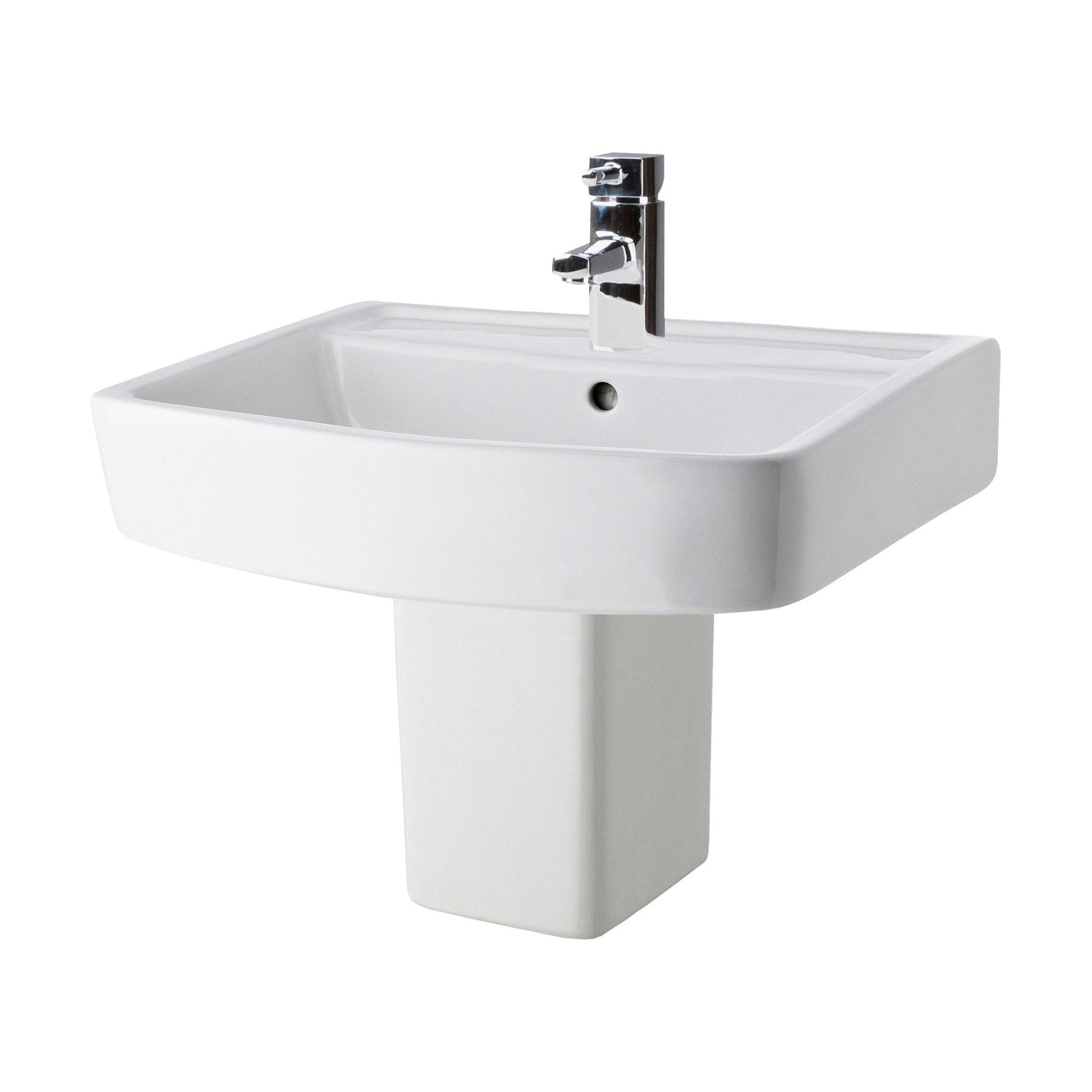 [BCOP011] Forsbrook Modern White Square 1 Tap Hole Bathroom Basin & Semi Pedestal - 520mm - Cutout