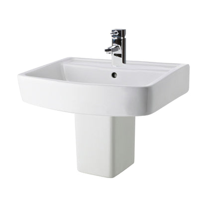 [BCOP011] Forsbrook Modern White Square 1 Tap Hole Bathroom Basin & Semi Pedestal - 520mm - Cutout
