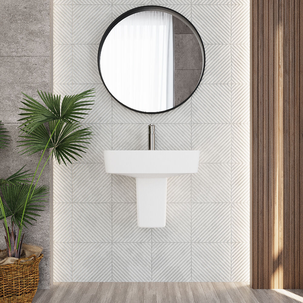 [BCOP011] Forsbrook Modern White Square 1 Tap Hole Bathroom Basin & Semi Pedestal - 520mm - Lifestyle 1
