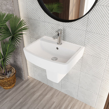 [BCOP011] Forsbrook Modern White Square 1 Tap Hole Bathroom Basin & Semi Pedestal - 520mm - Lifestyle 2