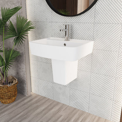 [BCOP011] Forsbrook Modern White Square 1 Tap Hole Bathroom Basin & Semi Pedestal - 520mm - Lifestyle 3