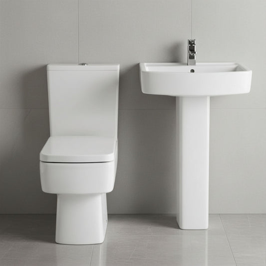 [BCOP012] Forsbrook Square 1 Tap Hole Bathroom Basin - Choose Size and Pedestal Type - Silo