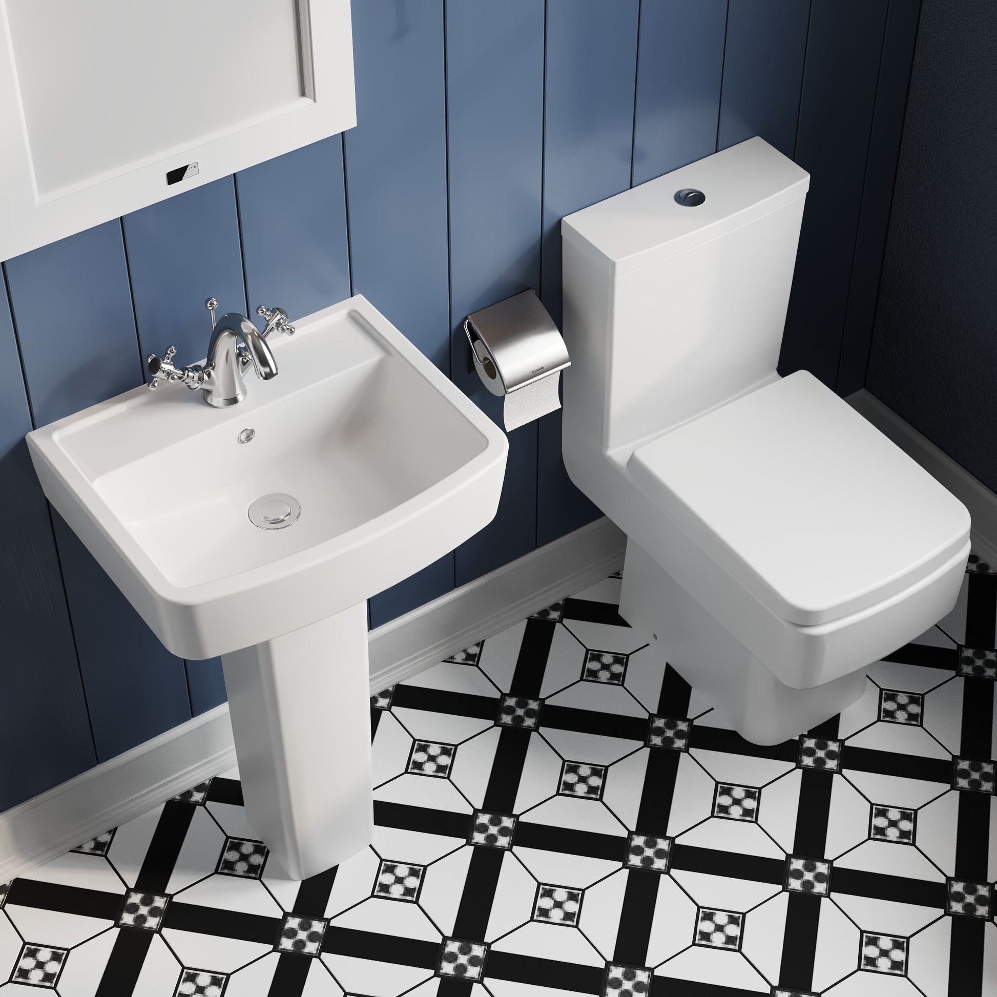 [BCOP013] Forsbrook Square 1 Tap Hole Bathroom Basin - Choose Size and Pedestal Type - Lifestyle 2
