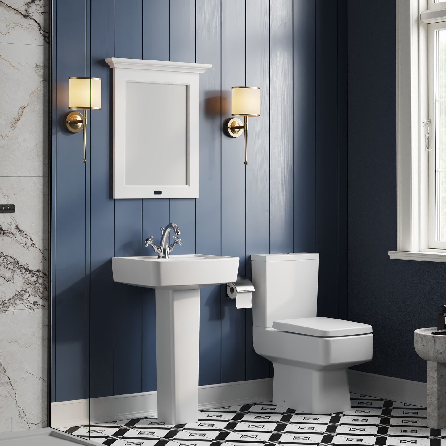 [BCOP013] Forsbrook Square 1 Tap Hole Bathroom Basin - Choose Size and Pedestal Type - Lifestyle 3