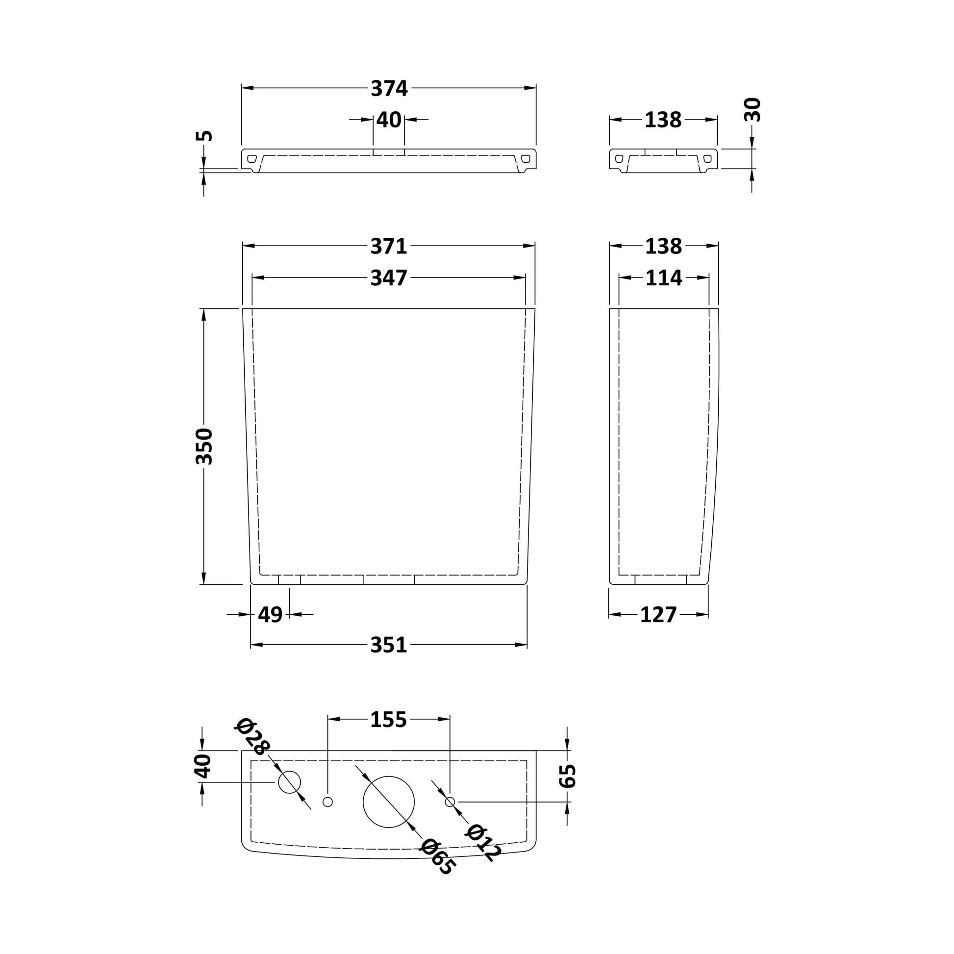 [BCOP101] Square Cistern & Fittings - Technical Drawing