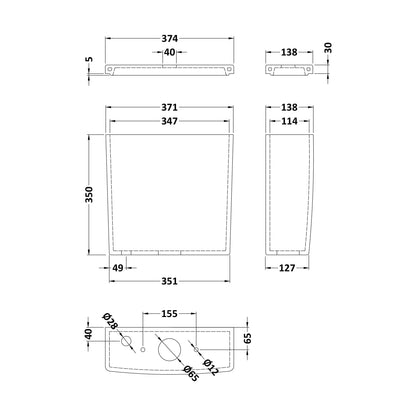 [BCOP101] Square Cistern & Fittings - Technical Drawing