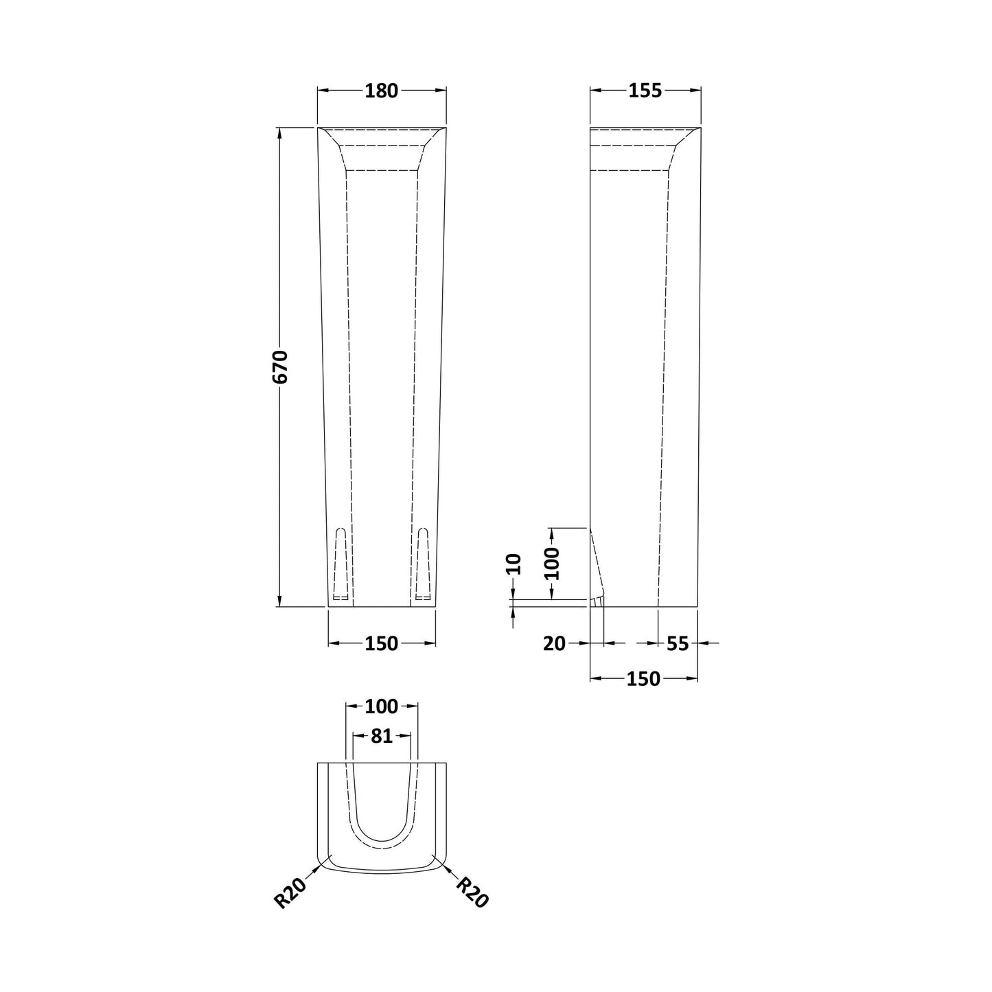 [BCOP103] Square Pedestal - Technical Drawing