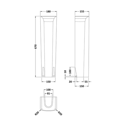 [BCOP103] Square Pedestal - Technical Drawing