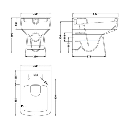 [BCOP106X8B] Balterley Bliss Back to Wall Pan, Seat & Concealed Cistern - Technical Drawing