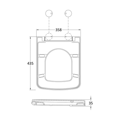 [BCOP198W] Balterley Square Soft Close Toilet Seat With Top Fix Hinge - Technical Drawing