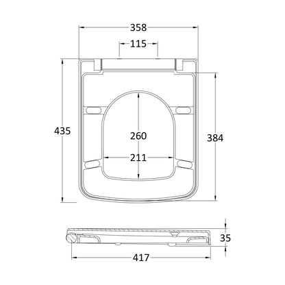 [BCOP198] Luxury Square Top Fix Soft Close - Tapered Edge - White - Technical Drawing