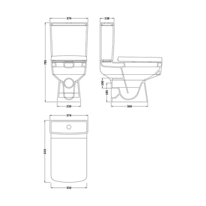 [BCOPC014] Balterley Bliss WC Pan, Cistern & Soft Close Seat - Technical Drawing