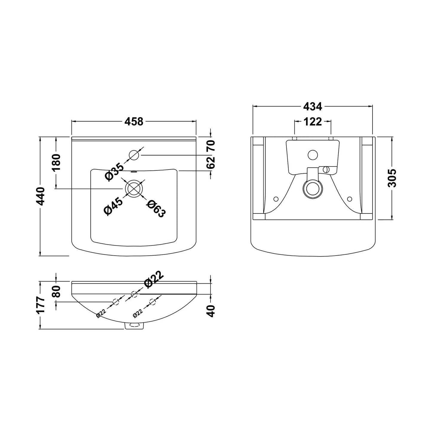 [BCOR101] 450 Deluxe Basin 1Th (300 Deep) - Technical Drawing