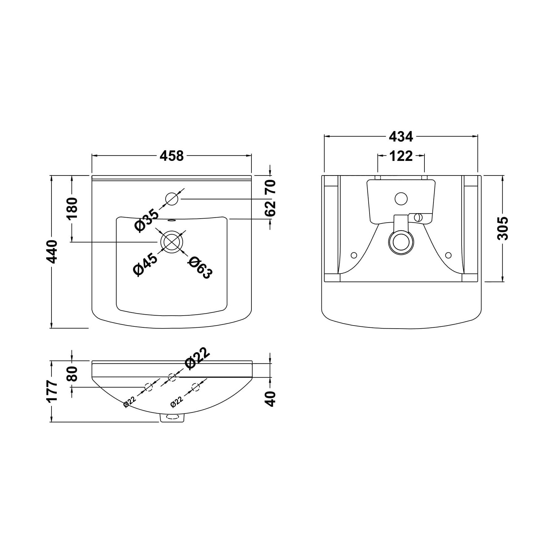 [BCOR101] 450 Deluxe Basin 1Th (300 Deep) - Technical Drawing