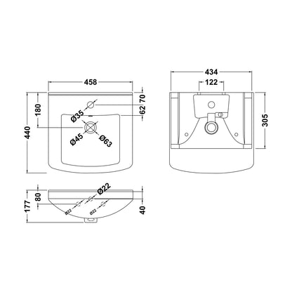 [BCOR101] 450 Deluxe Basin 1Th (300 Deep) - Technical Drawing