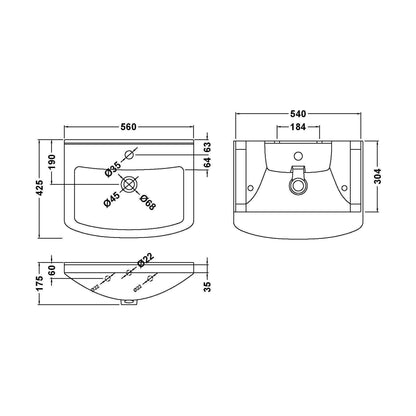 [BCOR102] 550 Deluxe Basin 1Th (300 Deep) - Technical Drawing