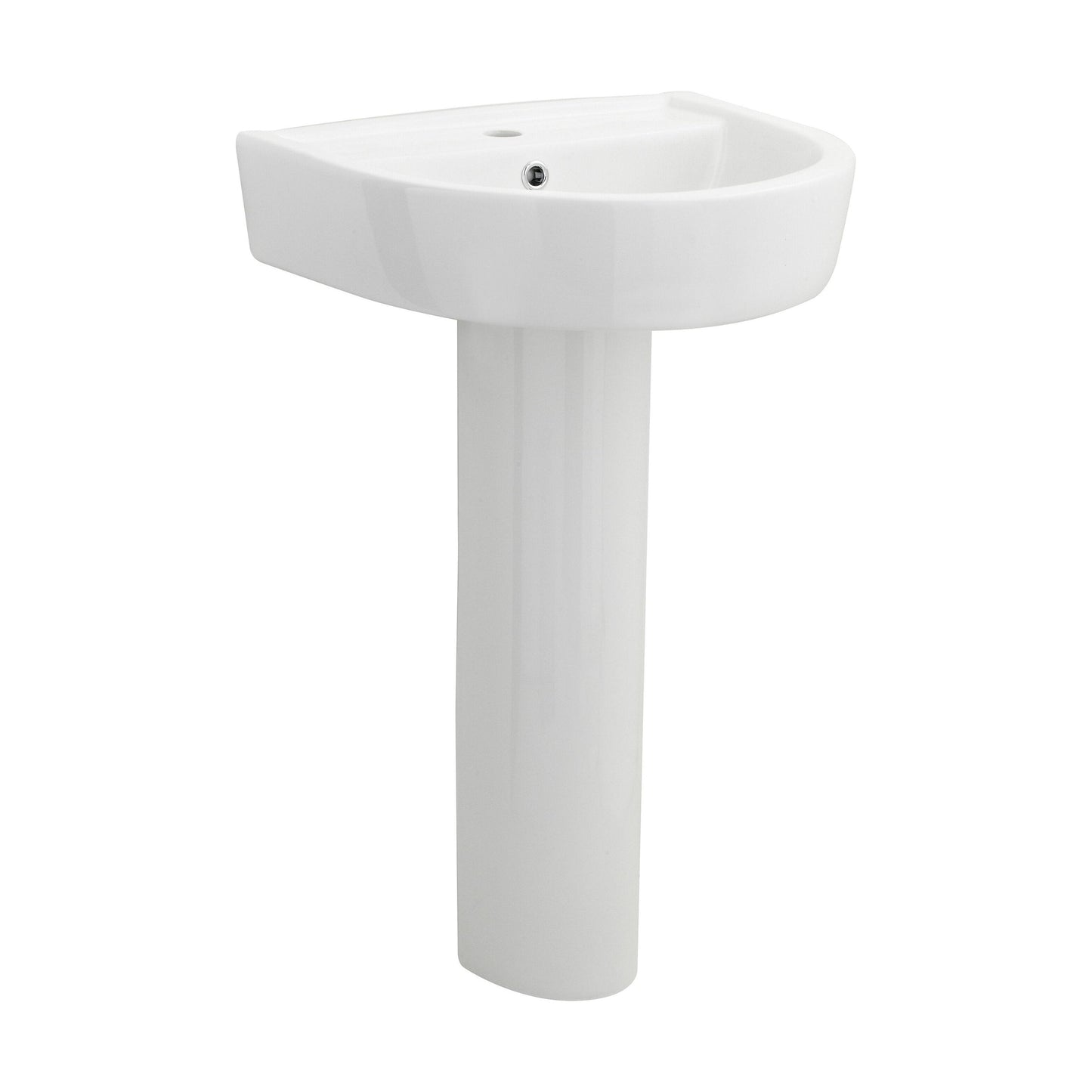 [BCPR002] Dilhorne D Shaped 1 Tap Hole Ceramic Basin and Pedestal - 520mm or 420mm - Choice of Semi or Full Pedestal - Cutout