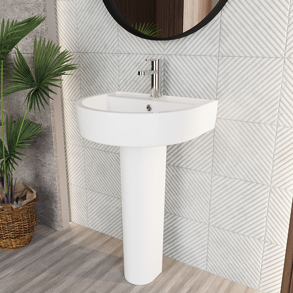 [BCPR002] Dilhorne D Shaped 1 Tap Hole Ceramic Basin and Pedestal - 520mm or 420mm - Choice of Semi or Full Pedestal - Lifestyle 3