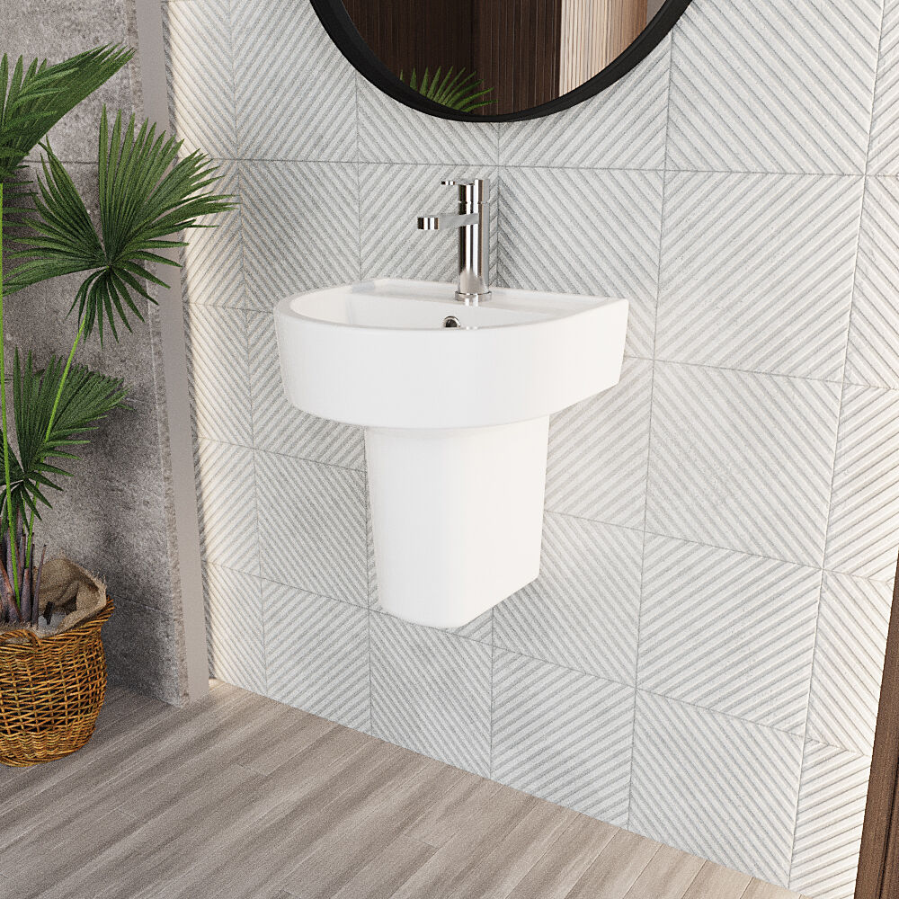 [BCPR003] Dilhorne D Shaped 1 Tap Hole Ceramic Basin and Pedestal - 520mm or 420mm - Choice of Semi or Full Pedestal - Lifestyle 3