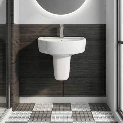 [BCPR003] Dilhorne D Shaped 1 Tap Hole Ceramic Basin and Pedestal - 520mm or 420mm - Choice of Semi or Full Pedestal - Silo