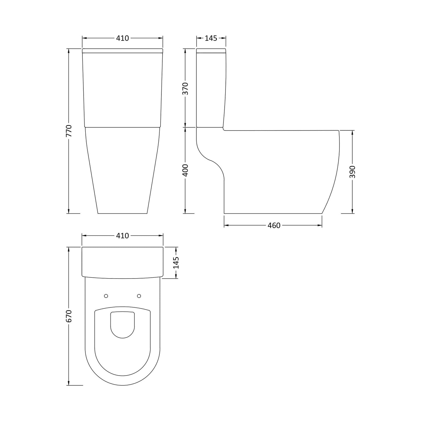 [BCPR005] Dilhorne Round Semi Flush to Wall Toilet with Soft Close Seat - Technical Drawing