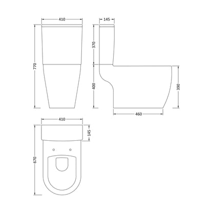 [BCPR005] Dilhorne Round Semi Flush to Wall Toilet with Soft Close Seat - Technical Drawing