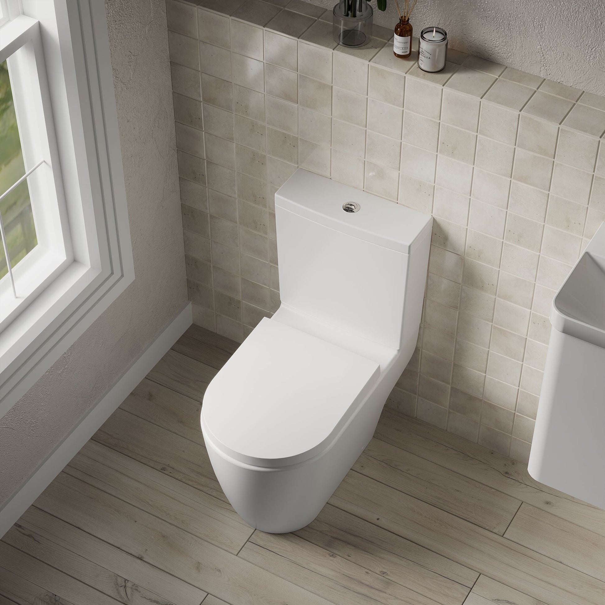 [BCPR005] Dilhorne Round Semi Flush to Wall Toilet with Soft Close Seat - Lifestyle 2