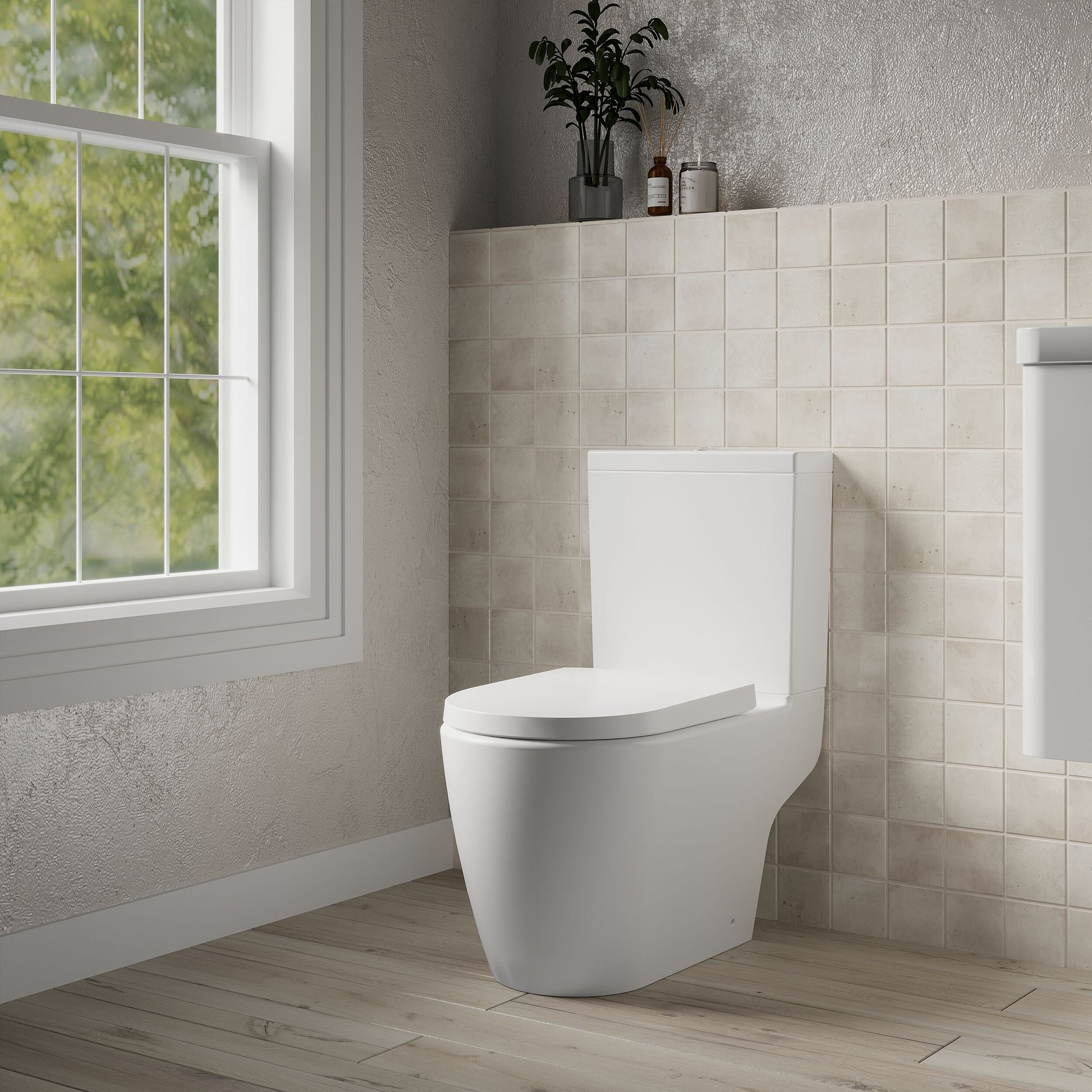[BCPR005] Dilhorne Round Semi Flush to Wall Toilet with Soft Close Seat - Lifestyle 3