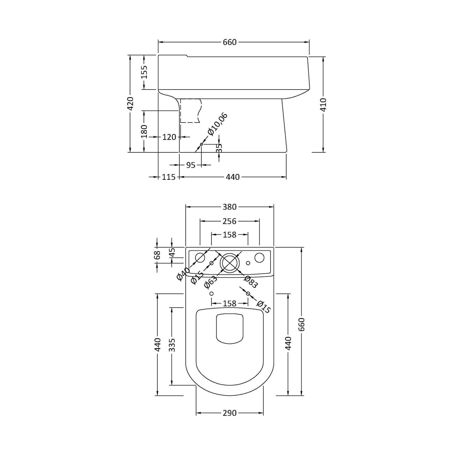 [BCPR500] WC Pan C/C Excluding Seat - Technical Drawing