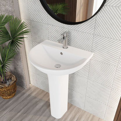 [BCQU300] 1 Tap Hole Round Ceramic Basin & Full Pedestal - 560mm - Lifestyle 2