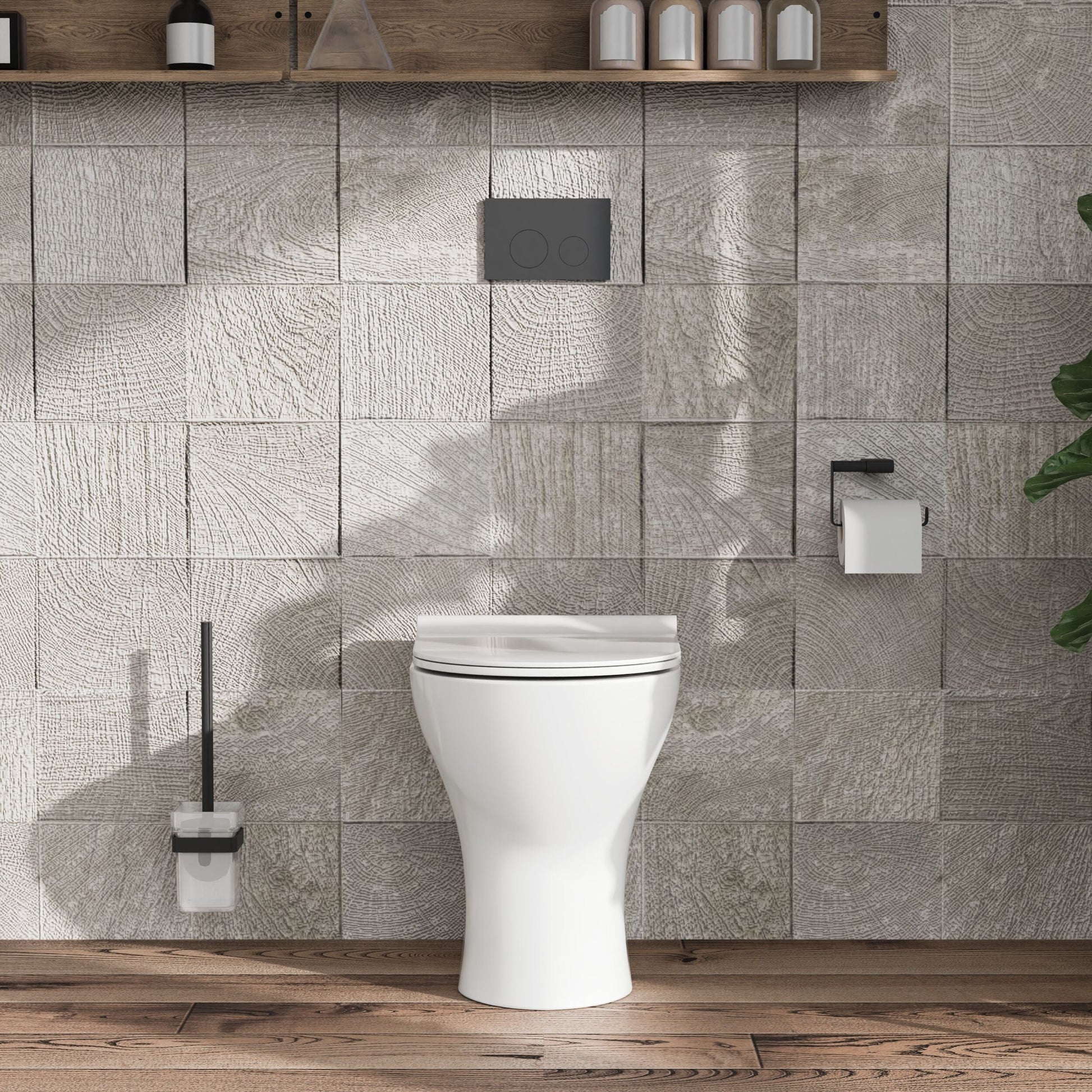 [BCQU306] Rimless Back to Wall Toilet Pan with Soft Close Sandwich Seat, Modern Compact Ceramic WC Design - White by Balterley - Lifestyle 1
