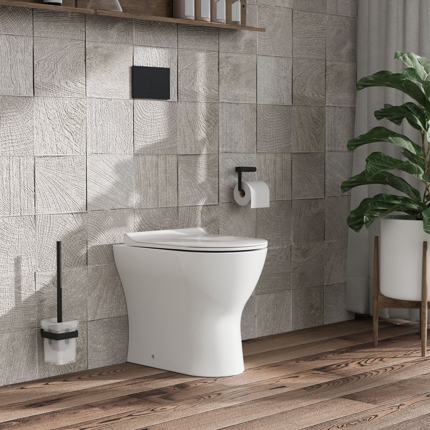 [BCQU306] Rimless Back to Wall Toilet Pan with Soft Close Sandwich Seat, Modern Compact Ceramic WC Design - White by Balterley - Lifestyle 2