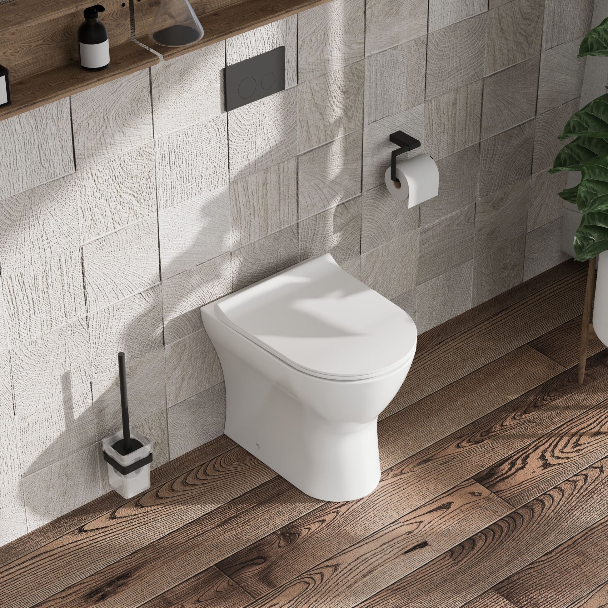 [BCQU306] Rimless Back to Wall Toilet Pan with Soft Close Sandwich Seat, Modern Compact Ceramic WC Design - White by Balterley - Lifestyle 3