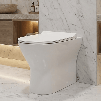 [BCQU306] Rimless Back to Wall Toilet Pan with Soft Close Sandwich Seat, Modern Compact Ceramic WC Design - White by Balterley - Silo