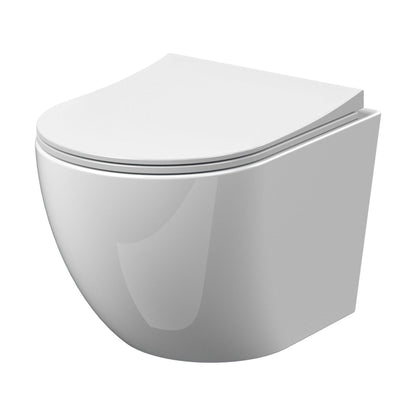 [BCQU340] Rimless Wall Hung Toilet Pan & Soft Close Sandwich Seat - 360mm x 360mm x 482mm - Cutout