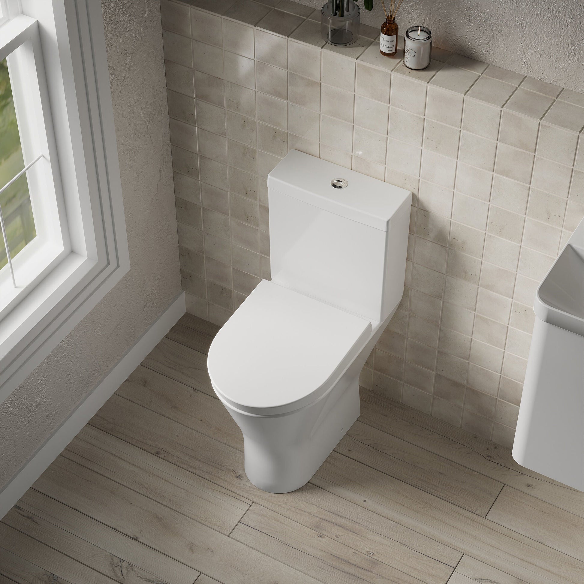 [BCQU391] Comfort Height Rimless Toilet Pan, Cistern & Soft Close Seat - 845x380x605mm - Lifestyle 2