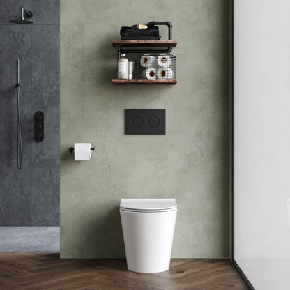 [BCQU606] Contemporary Round Rimless Back to Wall Toilet Pan with Soft Close Sandwich Seat - Lifestyle 1