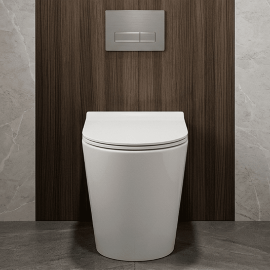 [BCQU606] Contemporary Round Rimless Back to Wall Toilet Pan with Soft Close Sandwich Seat - Silo